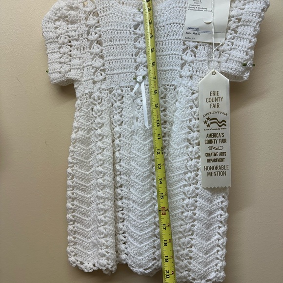 Two hand crocheted outfits with a One crocheted blanket
With a Pearl White Yarn - Picture 5 of 16